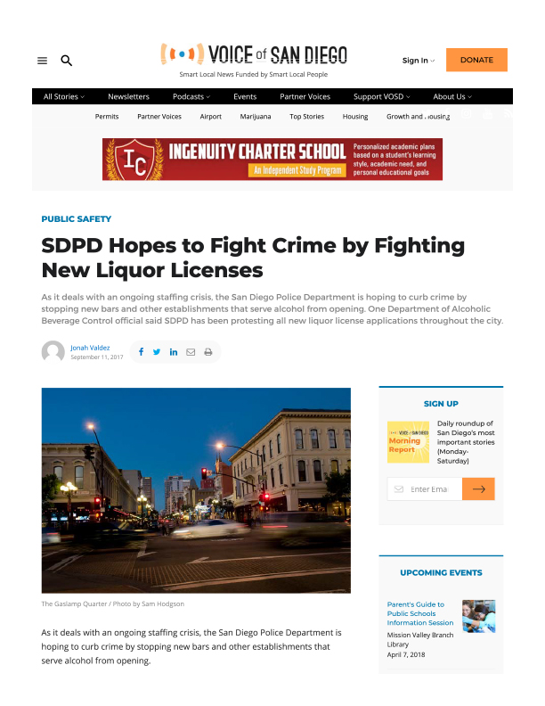 Fa 11.11.2017 Voice Of Sd Sdpd Hopes To Fight Crime By Fighting New Liquor Licenses