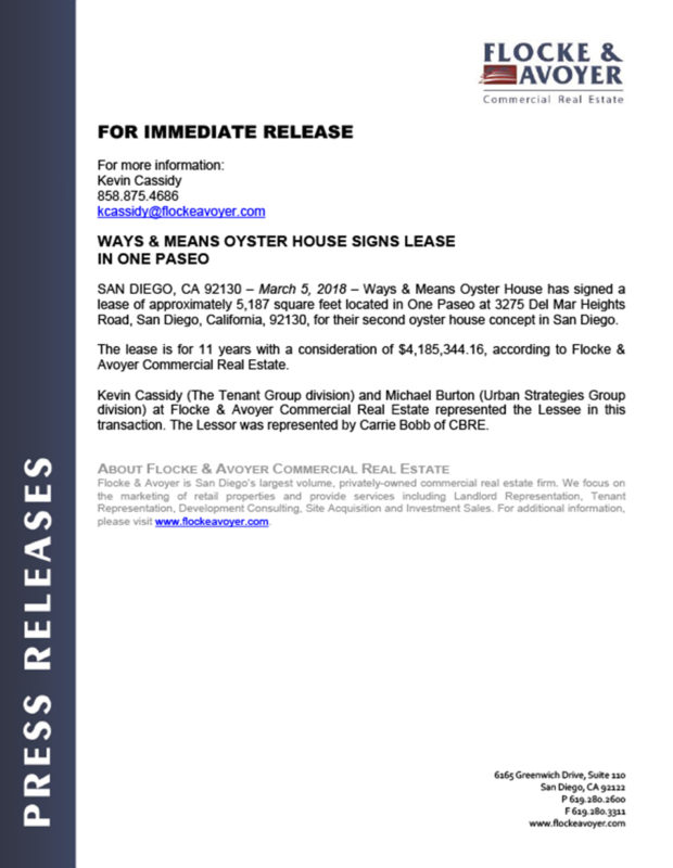 Fa Pr 03.05.2018 Ways & Means Oyster House Signs Lease In One Paseo