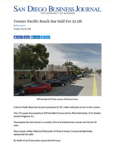Fa 05.15.2018 San Diego Business Journal Former Pacific Beach Bar Sold For $2.1m