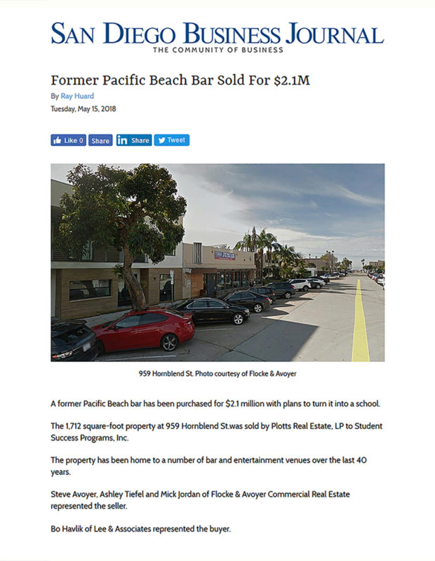 Fa 05.15.2018 San Diego Business Journal Former Pacific Beach Bar Sold For $2.1m