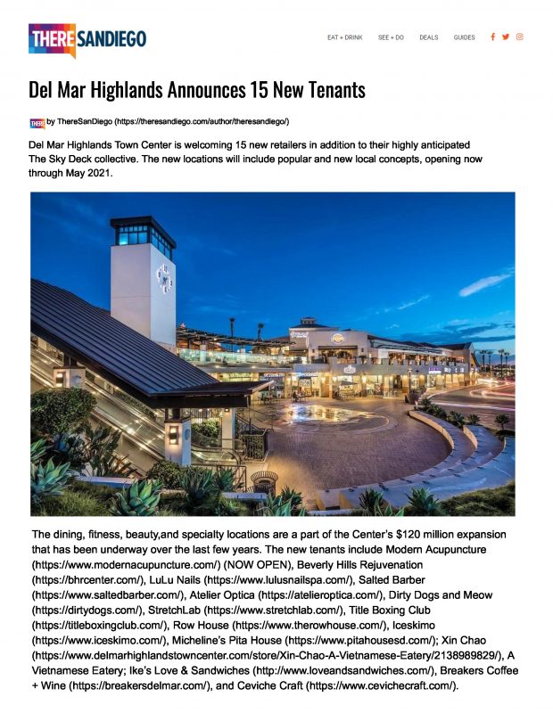 Del Mar Highlands Town Center Announces 15 New Tenants Page 1